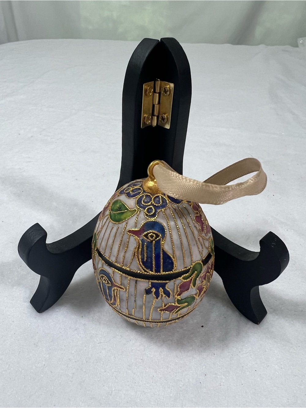 Vintage Cloisonné  Victorian-style Egg Bird Ornament